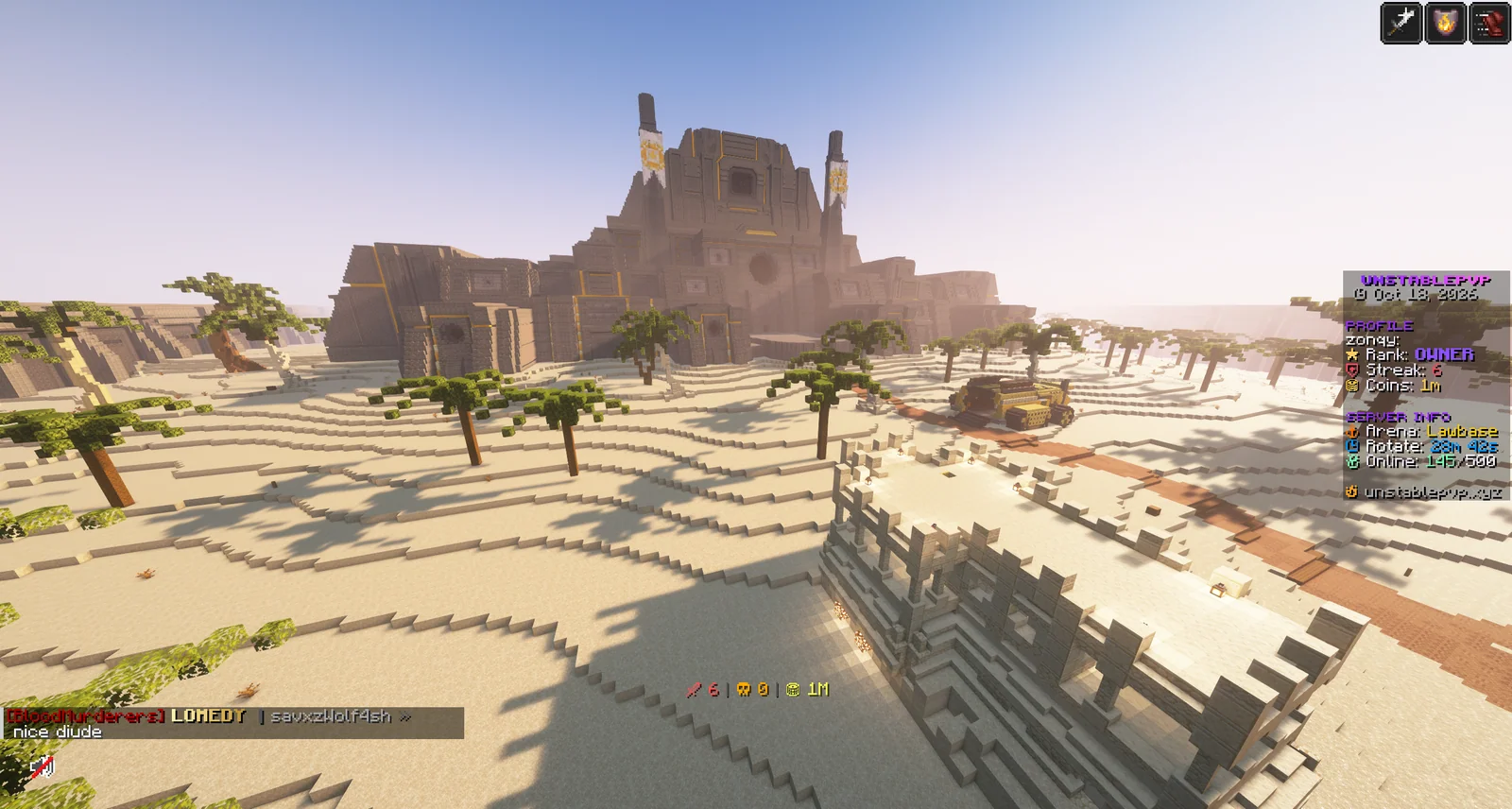 Northern Council map with a fortress, yellow banners, and palm trees in a desert landscape.
